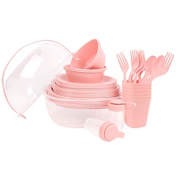 посуда для пикника в наборе розовый
