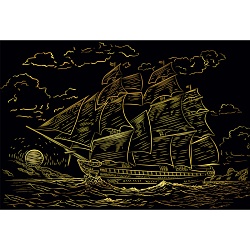 гравюра а4 в конверте золото корабль в океане