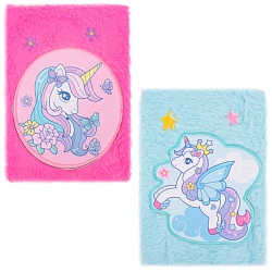 Блокнот A5  80л меховой "Единорог" в клетку