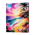 Холст с красками 30*30см по номерам "Розовый закат на острове" 