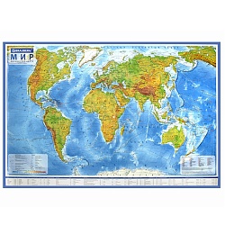 карта мира физич. 1:29м 101*66см с ламинацией 