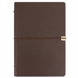 ежедневник а5 недатиров.  96л обложка кож.зам. на кольцах с резинкой коричневая