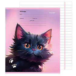 тетрадь  12л линейка цв. обл "чёрный котик""