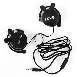 наушники "зайки" накладные проводные с микрофоном черные