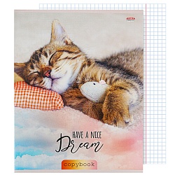 тетрадь  96л кл. "кошачья нежность" обложка лён