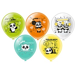шар воздушный 12" с рисунком  "с др веселые панды"  25шт/уп