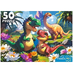 пазлы   50 элементов  яркие динозавры