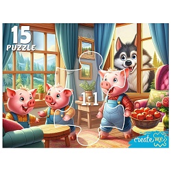 пазлы-макси 15 элементов три весёлых поросёнка и волк