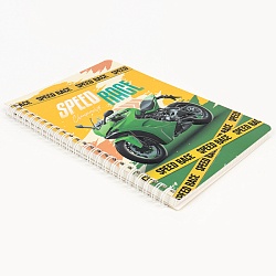 Блокнот 15,5*20,5см 60л на спирали в клетку "Зелёный мотоцикл"