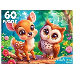 пазлы   60 элементов оленёнок и сова