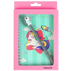 Блокнот подарочный  12*17см 38л  с ручкой "Единорог" ассорти (4 вида)