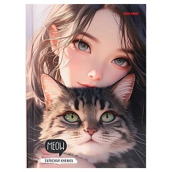 книжка записная  а5  80л "девушка и кот" 7бц лён