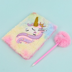 Блокнот 14,5*20,5см 80л "Единорог" с ручкой меховой