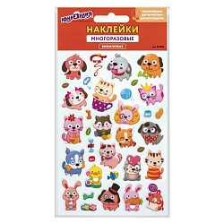 наклейки виниловые "зверята", многоразовые, 10х15 см