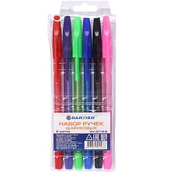 набор ручек шар.  6цв. "darvish" корпус цветной полупрозрачный