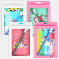 Блокнот подарочный  12*17см 38л  с ручкой "Единорог" ассорти (4 вида)