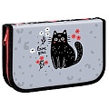 Пенал 1отдел. 200* 130мм "Black Cat with Flower"