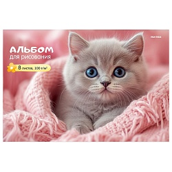 альбом для рисования  8л. "котёнок в розовом пледе" на скрепке