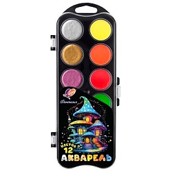 краски аквар. 12цв. "фантазия" флуоресцентная+перламутровая без кисти луч