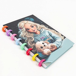 Блокнот 15,5*21см 80л на пластиковых кольцах в клетку "Девочка со щенком"