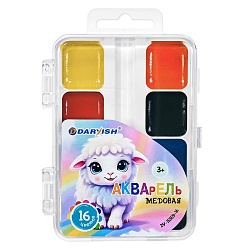 краски аквар. 16цв "барашек" медовые б/к, пласт.кор.