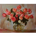 Алмазная живопись  40*50см  Розы в стеклянной вазе