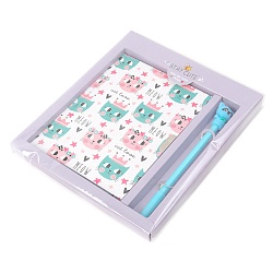 Блокнот A5  50л "Милые котики" с ручкой в наборе цвет фиолетовый