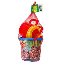 набор для песочницы №110 (ведро 0,85 лесная полянка+лейка+лопатка13см+грабли13см)