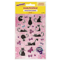наклейки зефирные "кошки", многоразовые, с блестками, 10х15 см