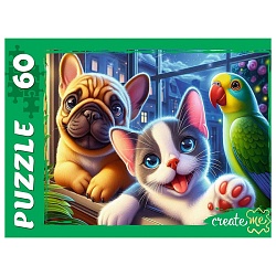 пазлы   60 элементов ночное селфи питомцев