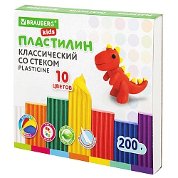 пластилин 10 цветов "brauberg" со стеком 200г