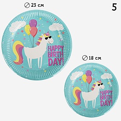 тарелка бумажная "happy birthday" 20шт.(d-18см*10шт+d-23см*10см) в наборе (5 видов)