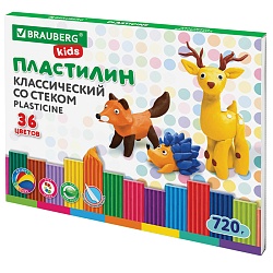 пластилин 36 цветов "brauberg" со стеком 720г