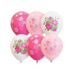 шар воздушный 12" пастель + декоратор  "розы"  25шт/уп