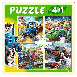 пазлы  4 в 1 набор для мальчиков (9,16,25,36 элементов)