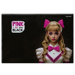 папка-конверт на молнии а4 180мкм,  pink&black
