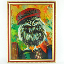 алмазная живопись 40*50см  сова в шапке