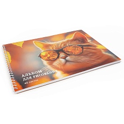 альбом для рисования 40л. "котик в очках" на гребне  бум. 110г/м2