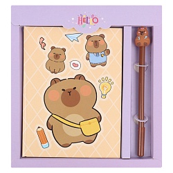 Блокнот 13*18см 50л в клетку + ручка "Капибара"