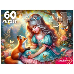 пазлы   60 элементов принцесса с лисичкой