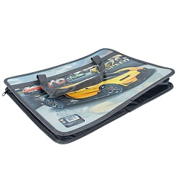 папка детская с ручками а4 пласт. с рисунком на молнии  жёлтый спорткар