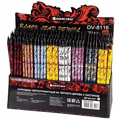 карандаш ч/г с ластиком "darvish" из черного дерева корпус цветной с рисунком