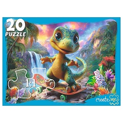 пазлы   20 элементов фигурные динозаврик на скейте 
