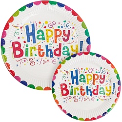 тарелка бумажная "happy birthday" 20шт.(d-18см*10шт+d-23см*10см) в наборе (5 видов)