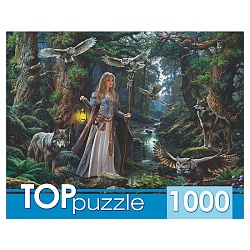 пазлы 1000 элементов девушка с  волками и совами