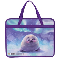 папка детская с ручками а4 пласт. с рисунком на молнии  нерпа