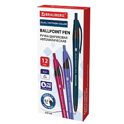 ручка автоматическая шар. синяя  brauberg "dual vintage color" корпус ассорти