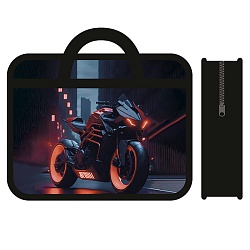 папка детская с ручками а4 пласт. с рисунком на молнии (широкая) super bike