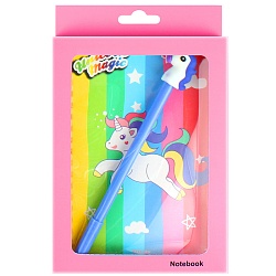 Блокнот подарочный  12*17см 38л  с ручкой "Единорог" ассорти (4 вида)
