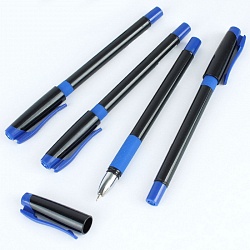 ручка шар. синяя jet flow  на масляной основе корпус чёрный с резиновым держателем